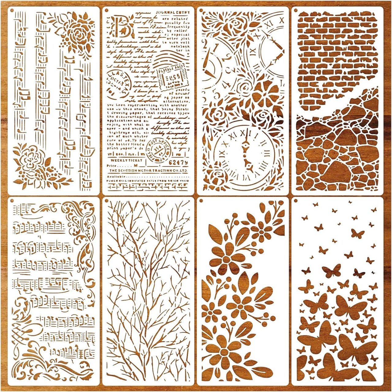 8 Pieces Stencils for Crafts Reusable Branches Musical Notes Stencil (8 Branches)